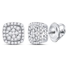 Radiant Brilliance: 14kt White Gold Diamond Square Frame Cluster Earrings  Top View from Splendid Jewellery
