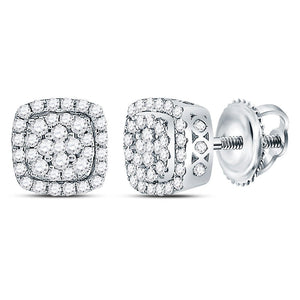 Radiant Brilliance: 14kt White Gold Diamond Square Frame Cluster Earrings - Splendid Jewellery