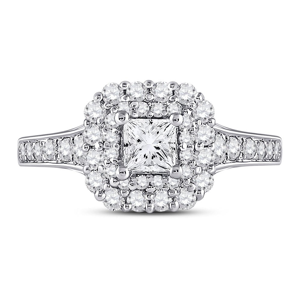 Radiant Brilliance: 14kt White Gold Princess Diamond Halo Bridal Wedding Engagement Ring 1 - 1/2 Cttw - Splendid Jewellery