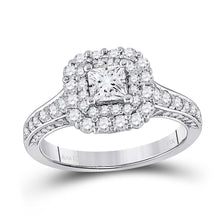 Load image into Gallery viewer, Radiant Brilliance: 14kt White Gold Princess Diamond Halo Bridal Wedding Engagement Ring 1-1/2 Cttw - Top View
