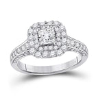 Radiant Brilliance: 14kt White Gold Princess Diamond Halo Bridal Wedding Engagement Ring 1-1/2 Cttw - Top View