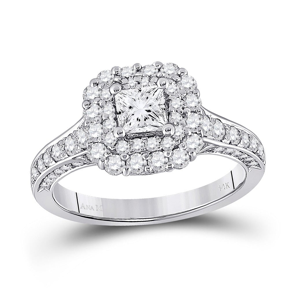 Radiant Brilliance: 14kt White Gold Princess Diamond Halo Bridal Wedding Engagement Ring 1 - 1/2 Cttw - Splendid Jewellery