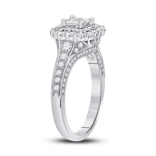 Load image into Gallery viewer, Radiant Brilliance: 14kt White Gold Princess Diamond Halo Bridal Wedding Engagement Ring 1-1/2 Cttw - Second Side View