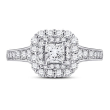 Load image into Gallery viewer, Radiant Brilliance: 14kt White Gold Princess Diamond Halo Bridal Wedding Engagement Ring 1-1/2 Cttw - Front View