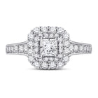 Radiant Brilliance: 14kt White Gold Princess Diamond Halo Bridal Wedding Engagement Ring 1-1/2 Cttw - Front View