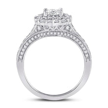 Load image into Gallery viewer, Radiant Brilliance: 14kt White Gold Princess Diamond Halo Bridal Wedding Engagement Ring 1-1/2 Cttw - Side View