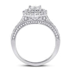 Radiant Brilliance: 14kt White Gold Princess Diamond Halo Bridal Wedding Engagement Ring 1-1/2 Cttw - Side View