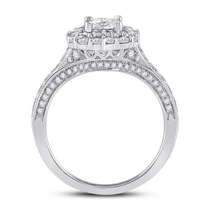 Radiant Brilliance: 14kt White Gold Princess Diamond Halo Bridal Wedding Engagement Ring 1 - 1/2 Cttw - Splendid Jewellery