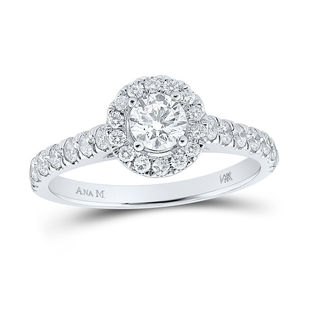 Radiant Brilliance: 14kt White Gold Round Diamond Halo Bridal Wedding Engagement Ring - Splendid Jewellery