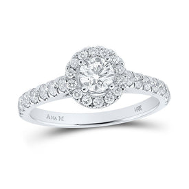Radiant Brilliance: 14kt White Gold Round Diamond Halo Bridal Wedding Engagement Ring - Splendid Jewellery