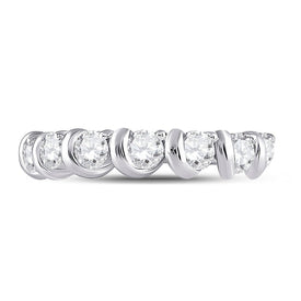 Radiant Brilliance: 14kt White Gold Womens Round Diamond Band Ring 1 Cttw - Front View