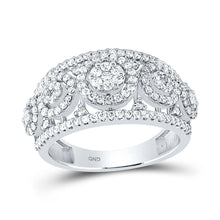 Load image into Gallery viewer, Radiant Brilliance | 14kt White Gold Womens Round Diamond Cluster Anniversary Ring 1 Cttw - Splendid Jewellery