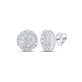 Radiant Brilliance: 14kt White Gold Women's Round Diamond Cluster Earrings 1 - 1/4 Cttw - Splendid Jewellery