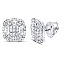 Load image into Gallery viewer, Radiant Brilliance: 14kt White Gold Womens Round Diamond Cushion Cluster Earrings  Side View from Splendid Jewellery