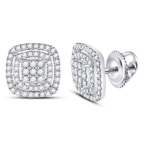 Radiant Brilliance: 14kt White Gold Womens Round Diamond Cushion Cluster Earrings - Splendid Jewellery