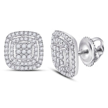 Load image into Gallery viewer, Radiant Brilliance: 14kt White Gold Womens Round Diamond Cushion Cluster Earrings  Top View from Splendid Jewellery