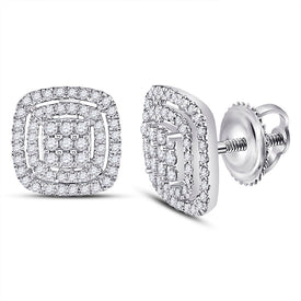 Radiant Brilliance: 14kt White Gold Womens Round Diamond Cushion Cluster Earrings  Top View from Splendid Jewellery