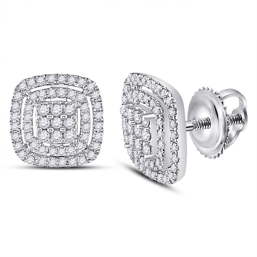 Radiant Brilliance: 14kt White Gold Womens Round Diamond Cushion Cluster Earrings - Splendid Jewellery