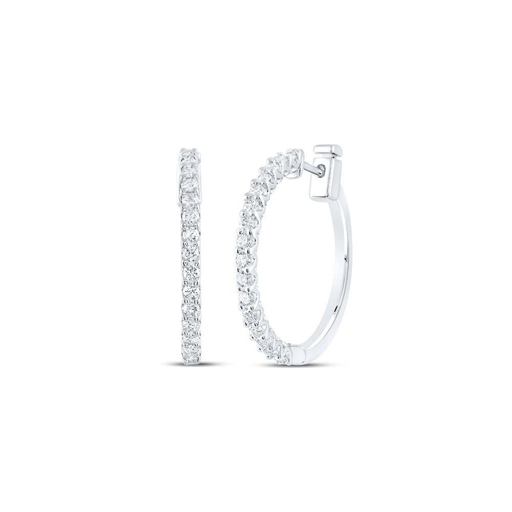 Radiant Brilliance: 14kt White Gold Womens Round Diamond Hoop Earrings 7/8 Cttw - Splendid Jewellery