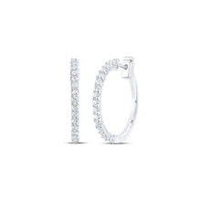 Load image into Gallery viewer, Radiant Brilliance: 14kt White Gold Womens Round Diamond Hoop Earrings 7/8 Cttw - Splendid Jewellery