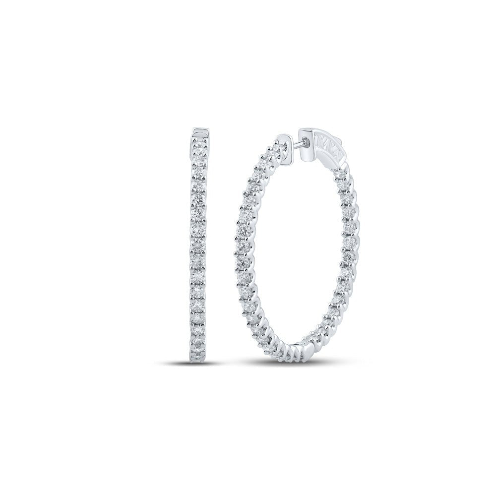 Radiant Brilliance: 14kt White Gold Womens Round Diamond Inside Outside Hoop Earrings - Splendid Jewellery