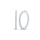 Radiant Brilliance: 14kt White Gold Womens Round Diamond Inside Outside Hoop Earrings - Splendid Jewellery