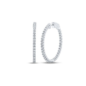 Radiant Brilliance: 14kt White Gold Womens Round Diamond Inside Outside Hoop Earrings - Splendid Jewellery