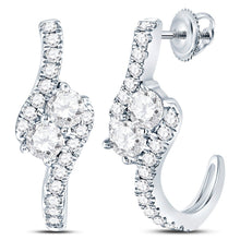 Load image into Gallery viewer, Radiant Brilliance: 14kt White Gold Womens Round Diamond J-Hoop 2-stone Earrings 1 Cttw - Side View