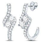 Radiant Brilliance: 14kt White Gold Womens Round Diamond J-Hoop 2-stone Earrings 1 Cttw - Side View