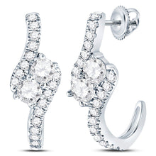 Load image into Gallery viewer, Radiant Brilliance: 14kt White Gold Womens Round Diamond J - Hoop 2 - stone Earrings 1 Cttw - Splendid Jewellery