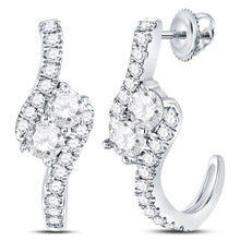 Load image into Gallery viewer, Radiant Brilliance: 14kt White Gold Womens Round Diamond J-Hoop 2-stone Earrings 1 Cttw - Top View