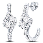 Radiant Brilliance: 14kt White Gold Womens Round Diamond J-Hoop 2-stone Earrings 1 Cttw - Top View