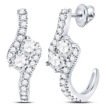 Load image into Gallery viewer, Radiant Brilliance: 14kt White Gold Womens Round Diamond J - Hoop 2 - stone Earrings 1 Cttw - Splendid Jewellery