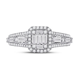 Radiant Brilliance: 14kt White Gold Womens Round Diamond Square Cluster Ring 7/8 Cttw - Splendid Jewellery