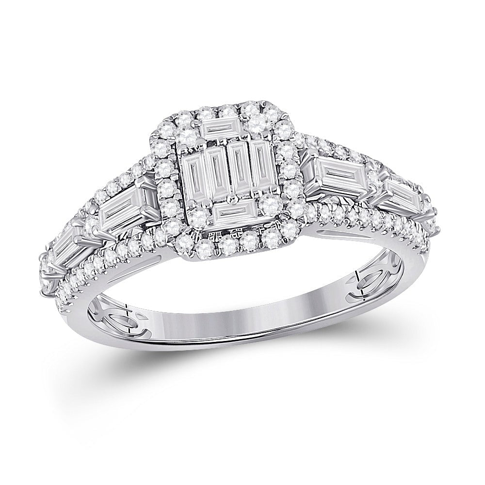 Radiant Brilliance: 14kt White Gold Womens Round Diamond Square Cluster Ring 7/8 Cttw - Splendid Jewellery