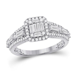 Radiant Brilliance: 14kt White Gold Womens Round Diamond Square Cluster Ring 7/8 Cttw - Splendid Jewellery