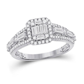 Radiant Brilliance: 14kt White Gold Womens Round Diamond Square Cluster Ring 7/8 Cttw - Top View