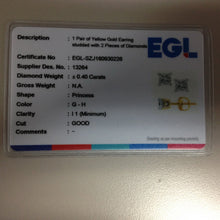 Load image into Gallery viewer, Radiant Brilliance: 14kt Yellow Gold Unisex Princess Diamond Solitaire Stud Earrings 3/8 Cttw  Side View 2 from Splendid Jewellery