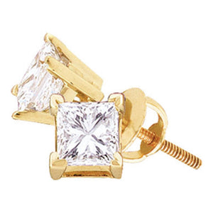 Radiant Brilliance: 14kt Yellow Gold Unisex Princess Diamond Solitaire Stud Earrings 3/8 Cttw - Splendid Jewellery