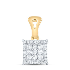 Radiant Brilliance: 14kt Yellow Gold Women's Round Diamond Square Cluster Pendant  Top View from Splendid Jewellery