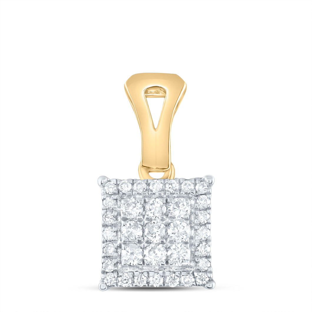 Radiant Brilliance: 14kt Yellow Gold Women's Round Diamond Square Cluster Pendant - Splendid Jewellery