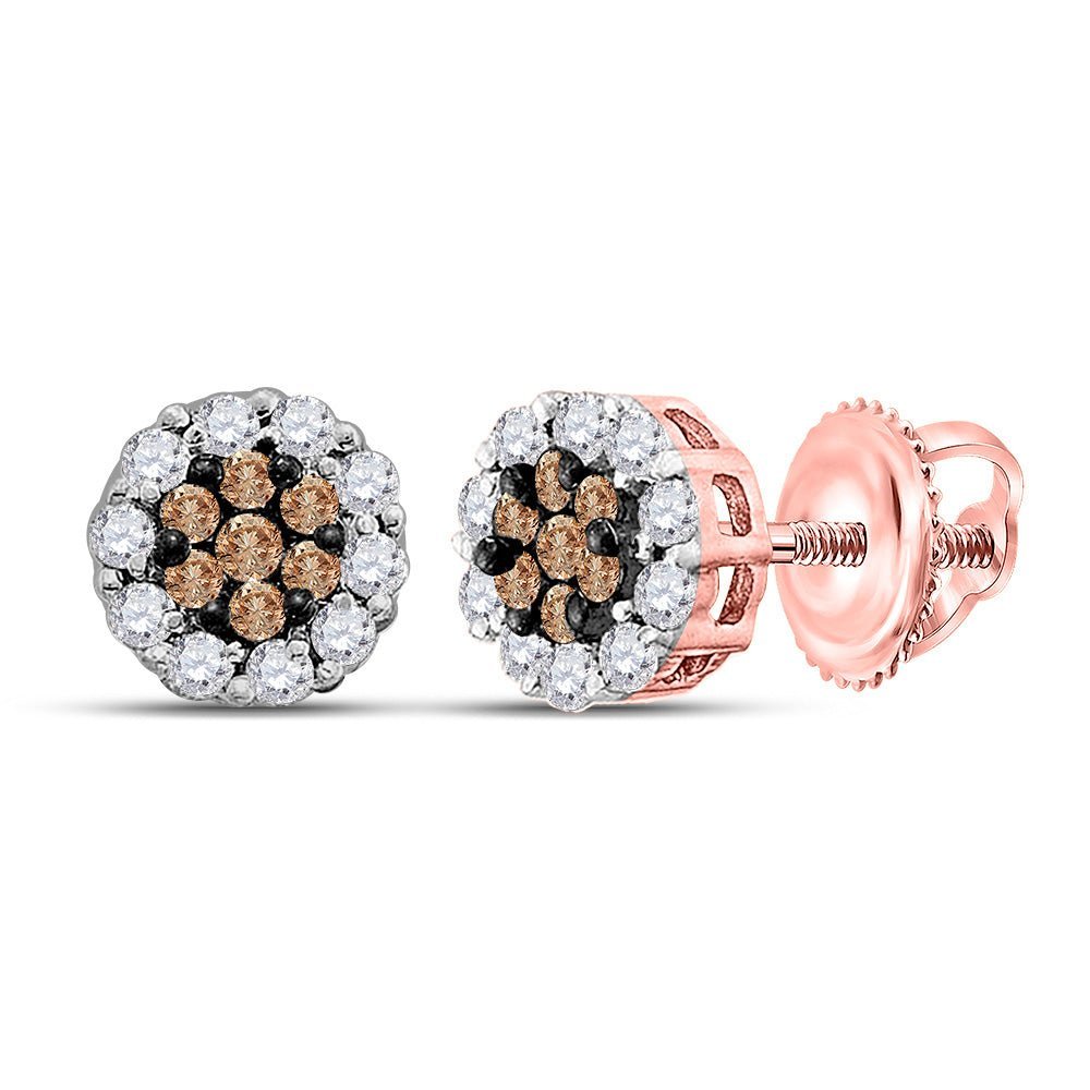 Radiant Brown Diamond Cluster Earrings in 14kt Rose Gold - A Captivating Display of Elegance - Splendid Jewellery