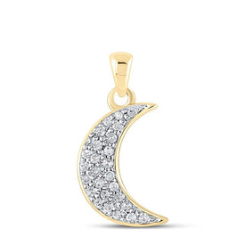 Radiant Celestial Diamond Pendant | 10kt Yellow Gold Womens Round Diamond Crescent Moon Pendant 1/8 Cttw - Splendid Jewellery