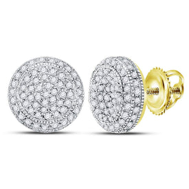 Radiant Circle of Brilliance: Men's 10kt Yellow Gold Diamond Cluster Earrings  Side View from Splendid Jewellery