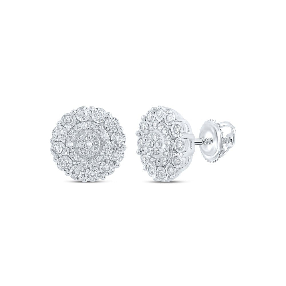 Radiant Circle of Diamonds: 10kt White Gold Womens Round Diamond Earrings 1/3 Cttw - Splendid Jewellery