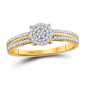 Radiant Circle of Diamonds: 10kt Yellow Gold Womens Round Diamond Cluster Ring 1/6 Cttw - Splendid Jewellery