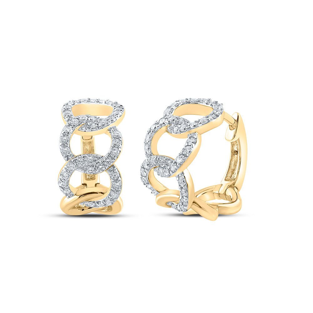 Radiant Circles of Brilliance: 10kt Yellow Gold Womens Round Diamond Joined Circles Hoop Earrings 1/2 Cttw - Splendid Jewellery