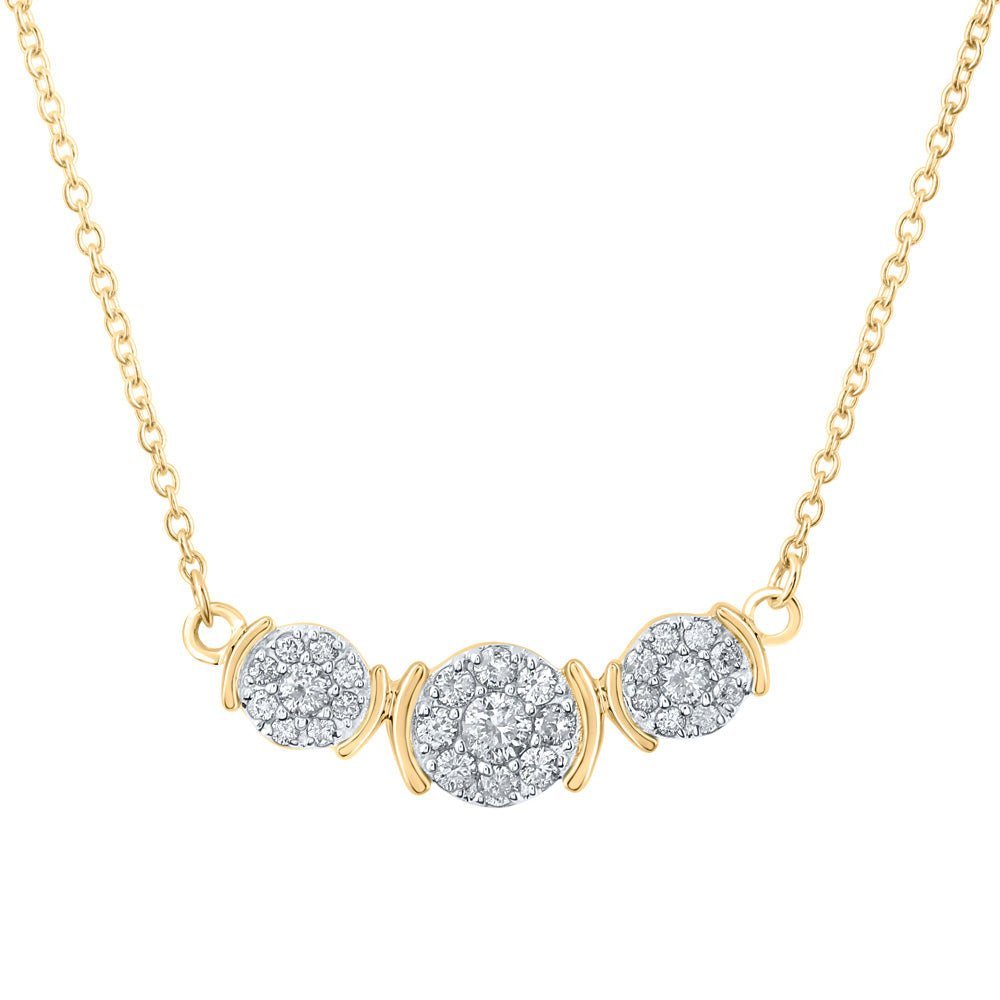 Radiant Cluster of Diamonds Necklace | 10kt Yellow Gold Womens Triple Cluster Necklace 1/4 Cttw - Splendid Jewellery