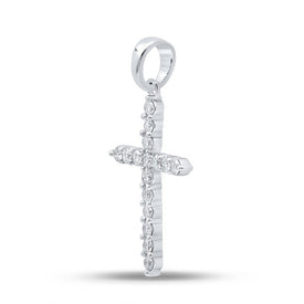 Radiant Cross of Brilliance: 10kt White Gold Womens Round Diamond Cross Pendant 1/4 Cttw - Splendid Jewellery