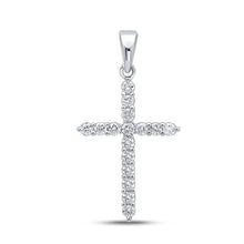 Load image into Gallery viewer, Radiant Cross of Brilliance: 10kt White Gold Womens Round Diamond Cross Pendant 1/4 Cttw - Splendid Jewellery